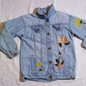 NEXT Denim Jean Jacket Girls Size 9 Blue Embroidered Mon Amie